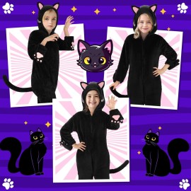 Joycover Cat Costume For Girls, Black Cat Costume For Girls Kids Dress Up, Onesie Cat Noir Costume, Role Play Halloween Costume For Kids Aged 9-10, Size L