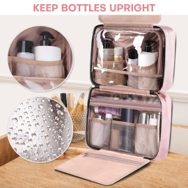 Travel Size Toiletry Bag for Women, Portable Cosmetic Bag with Hanging Hook, Travel Essentials Water-resistant Makeup Organizer for Accessories, Shampoo, Full-size Container, Toiletries