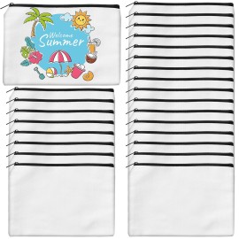 AMDAILY 24Pcs Sublimation Blank Canvas Makeup Bags, Bulk Blank DIY Heat Transfer Cosmetic Makeup Bags w/Black Zipper for Bridesmaid Makeup Bag Travel Toiletry Pouch Storage
