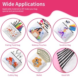 AMDAILY 24Pcs Sublimation Blank Canvas Makeup Bags, Bulk Blank DIY Heat Transfer Cosmetic Makeup Bags w/Black Zipper for Bridesmaid Makeup Bag Travel Toiletry Pouch Storage