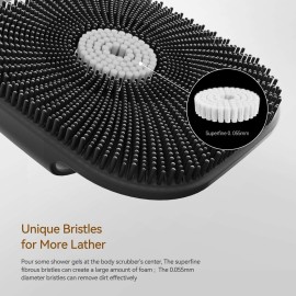 Silicone Body Scrubber for Men Women, Friendly Shower Scrubber for Sensitive Skin, Silicone Loofah Body Scrubber for Showering with Richer Foam Bristles and Anti-Slippery Handle, Black