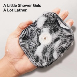 Silicone Body Scrubber for Men Women, Friendly Shower Scrubber for Sensitive Skin, Silicone Loofah Body Scrubber for Showering with Richer Foam Bristles and Anti-Slippery Handle, Black