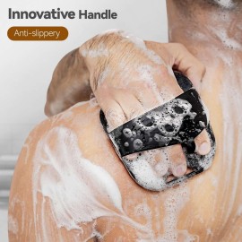 Silicone Body Scrubber for Men Women, Friendly Shower Scrubber for Sensitive Skin, Silicone Loofah Body Scrubber for Showering with Richer Foam Bristles and Anti-Slippery Handle, Black