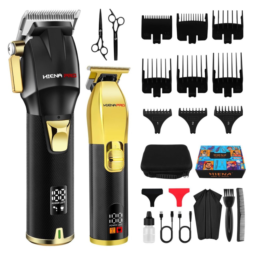 HIENA PRO Professional Hair Clippers Set for Men, Cordless Barber Kit for Haircut, Clippers and Trimmers Set, Hair Cutting Kit with LED Display & Rechargeable USB, Gifts for Men (Black Gold) HIENA PRO Professional Hair Clippers Set for Men, Cordless Barber Kit for Haircut, Clippers and Trimmers Set, Hair Cutting Kit with LED Display & Rechargeable USB, Gifts for Men (Black Gold)