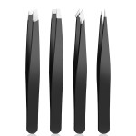 Tweezer Set For Man Women,Precision Tweezers For Facial Hair Eyebrow Chin,4Piece Stainless Steel Tweezers(Black).