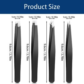 Tweezer Set For Man Women,Precision Tweezers For Facial Hair Eyebrow Chin,4Piece Stainless Steel Tweezers(Black).