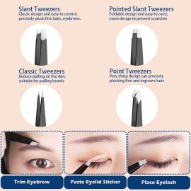 Tweezer Set For Man Women,Precision Tweezers For Facial Hair Eyebrow Chin,4Piece Stainless Steel Tweezers(Black).