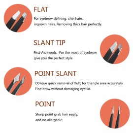 Tweezer Set For Man Women,Precision Tweezers For Facial Hair Eyebrow Chin,4Piece Stainless Steel Tweezers(Black).