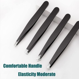 Tweezer Set For Man Women,Precision Tweezers For Facial Hair Eyebrow Chin,4Piece Stainless Steel Tweezers(Black).