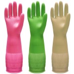 Bamllum 3 Pairs of Rubber Dishwashing Gloves for Kitchen and Household Cleaning - Long Cuff 15, Reusable, Flexible Long-lasting and Non-Slip (Red+Yellow+Green, X-Large)