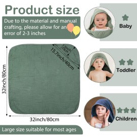 VitalCozy 6 Pcs Baby Muslin Hooded Bath Towels and Washcloths, 32 x 32 Inch Cotton Absorbent Blankets for Newborn Infant Shower Gift (Green, Blue)