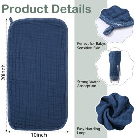 VitalCozy 6 Pcs Baby Muslin Hooded Bath Towels and Washcloths, 32 x 32 Inch Cotton Absorbent Blankets for Newborn Infant Shower Gift (Green, Blue)