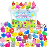 Mochi Squishies Squishy Toy 120pcs Party Favors for Kids Classroom Prize Mochi Squishy Mini Kawaii squishies Mochi Stress Reliever Toys Easter Basket Stuffers fillers with Storage Box