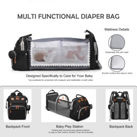 Diaper Bag with Changing Station, Multifunction Travel Baby Bag, Waterproof Baby Tote, Large Capacity Mommy Bag, Newborn Essentials Backpack Bag, Unisex, Black