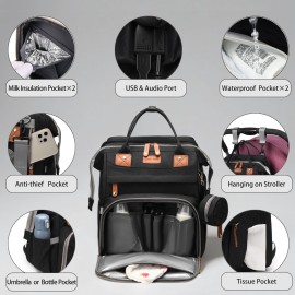 Diaper Bag with Changing Station, Multifunction Travel Baby Bag, Waterproof Baby Tote, Large Capacity Mommy Bag, Newborn Essentials Backpack Bag, Unisex, Black