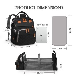 Diaper Bag with Changing Station, Multifunction Travel Baby Bag, Waterproof Baby Tote, Large Capacity Mommy Bag, Newborn Essentials Backpack Bag, Unisex, Black