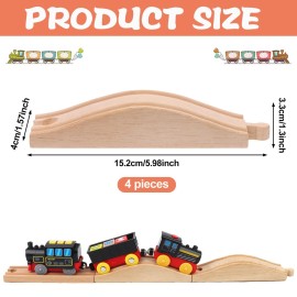Youdaju 4PCS Wooden Train Track Expansion Packs - Rollings Hills Ascending Track Pieces, Bridge, Pier, Railway Accessories Compatible with Most Toy Train Railroads
