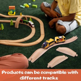 Youdaju 4PCS Wooden Train Track Expansion Packs - Rollings Hills Ascending Track Pieces, Bridge, Pier, Railway Accessories Compatible with Most Toy Train Railroads
