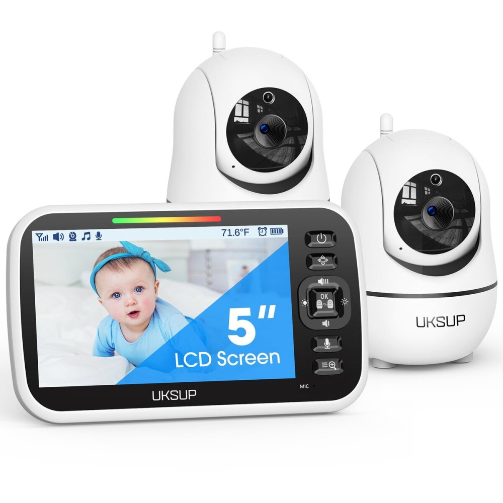 UKSUP SM663V2 Baby Monitor with 2 Cameras - 5 Display Video Baby Monitor with Remote Pan & Tilt, 2X Zoom,Auto Night Vision, 2 Way Talk, Temperature Sensor,Lullabies,960 Feet Range