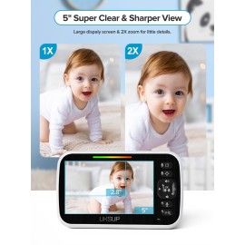 UKSUP SM663V2 Baby Monitor with 2 Cameras - 5 Display Video Baby Monitor with Remote Pan & Tilt, 2X Zoom,Auto Night Vision, 2 Way Talk, Temperature Sensor,Lullabies,960 Feet Range