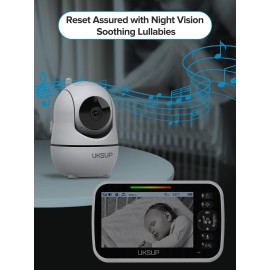 UKSUP SM663V2 Baby Monitor with 2 Cameras - 5 Display Video Baby Monitor with Remote Pan & Tilt, 2X Zoom,Auto Night Vision, 2 Way Talk, Temperature Sensor,Lullabies,960 Feet Range