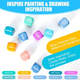 Pajean 25 Pcs Art Dice Game 9 Art Inspiration Dice 16 Painting Principles Education Cards Creative Drawing and Painting Set Teacher Gifts for Christmas Room Artists Classroom Student Adult