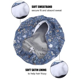 Floraltop 6 Pcs Satin Lined Scrub Caps Women Nurse Surgical Hat with Buttons Ponytail Working Adjustable Pouch Tie Back(Classic Style)