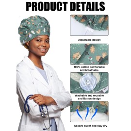 Floraltop 6 Pcs Satin Lined Scrub Caps Women Nurse Surgical Hat with Buttons Ponytail Working Adjustable Pouch Tie Back(Classic Style)