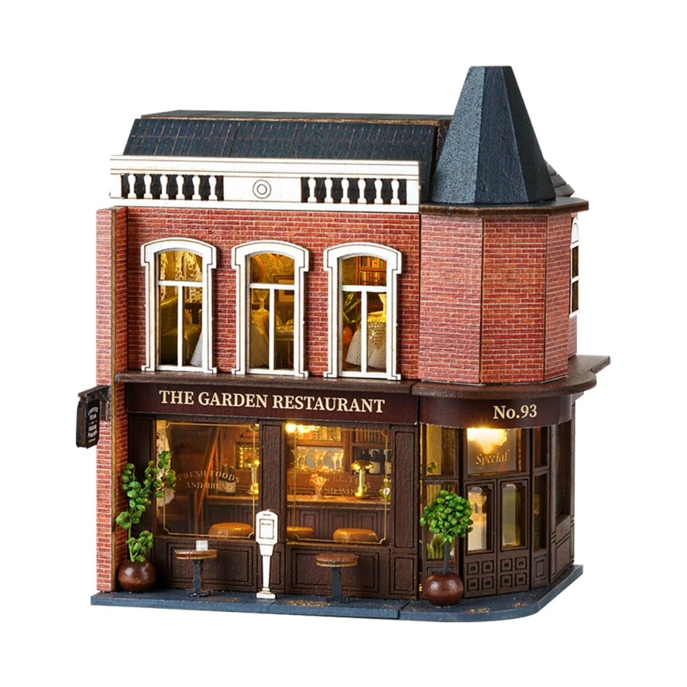 Flever Dollhouse Miniature DIY House Kit Creative Room with Furniture for Romantic Valentine\'s Gift (Corner Restaurant)