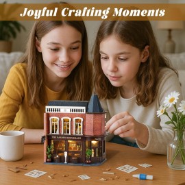Flever Dollhouse Miniature DIY House Kit Creative Room with Furniture for Romantic Valentine\'s Gift (Corner Restaurant)