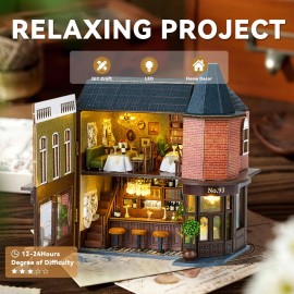 Flever Dollhouse Miniature DIY House Kit Creative Room with Furniture for Romantic Valentine\'s Gift (Corner Restaurant)