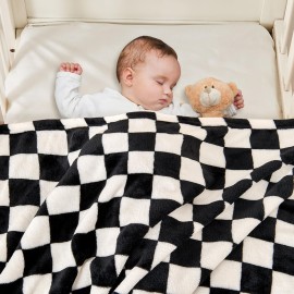 Yurhap Checkered Baby Blanket Fleece Baby Blankets for Boys Girls, Ultra Soft Cozy Fluffy Infant Toddler Newborn Receiving Blankets for Crib Stroller, 30\'\'x40\'\', Black