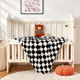 Yurhap Checkered Baby Blanket Fleece Baby Blankets for Boys Girls, Ultra Soft Cozy Fluffy Infant Toddler Newborn Receiving Blankets for Crib Stroller, 30\'\'x40\'\', Black
