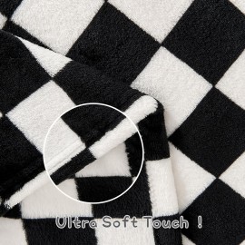 Yurhap Checkered Baby Blanket Fleece Baby Blankets for Boys Girls, Ultra Soft Cozy Fluffy Infant Toddler Newborn Receiving Blankets for Crib Stroller, 30\'\'x40\'\', Black