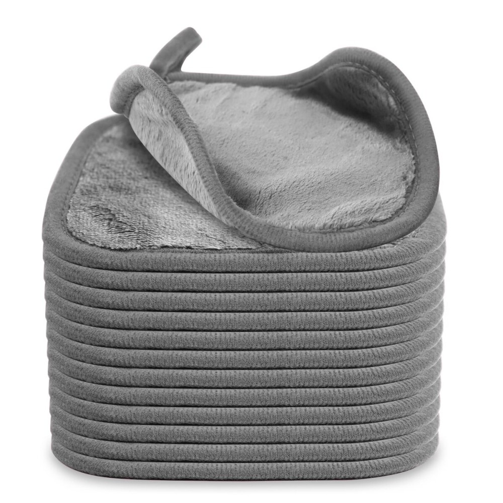 Puomue Makeup Remover Cloth 12 Pack, Ultra Soft and Reusable Microfiber Makeup Remover Towels for All Skin Types, Perfect Face Towels for Women, 6 Inch X 6 Inch, Grey