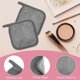 Puomue Makeup Remover Cloth 12 Pack, Ultra Soft and Reusable Microfiber Makeup Remover Towels for All Skin Types, Perfect Face Towels for Women, 6 Inch X 6 Inch, Grey