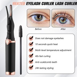 Heated Eyelash Curler, Portable Eyelash Curler Eyelash, Mini Electric Eyelash Curler Rechargeable, Quick Curling Long-Lasting, Makeup Tools Gift for Women Girls (Black)