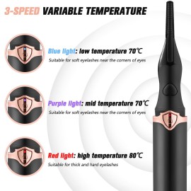 Heated Eyelash Curler, Portable Eyelash Curler Eyelash, Mini Electric Eyelash Curler Rechargeable, Quick Curling Long-Lasting, Makeup Tools Gift for Women Girls (Black)