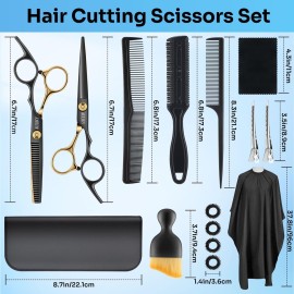 Hair Cutting Scissors Shears Kits, 15 Pcs Professional Hairdressing Scissors Set, Stainless Steel Hairdressing Shears Set Professional Thinning Scissors for Barber/Salon/Home/Men/Women/Kids/Adults