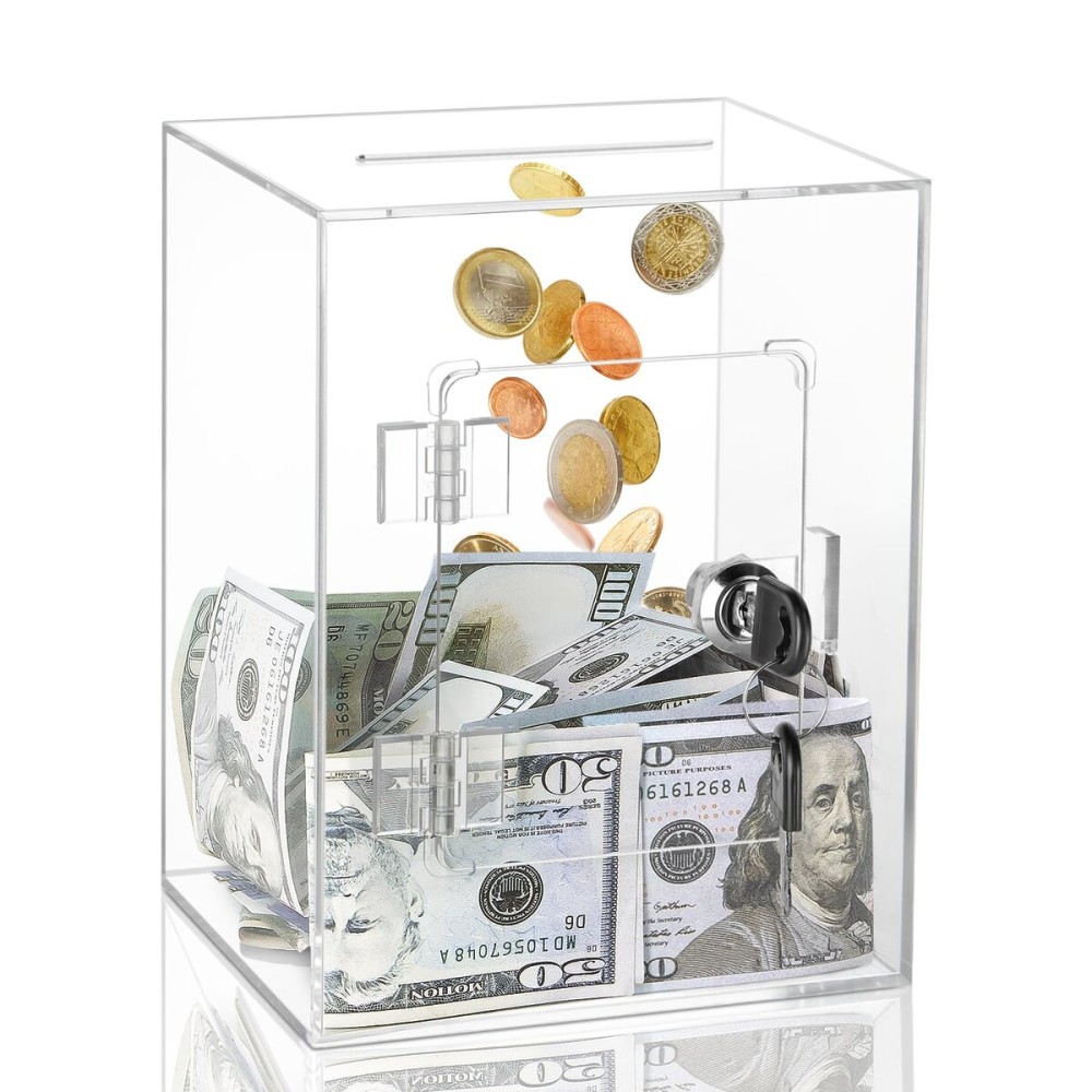 Kozsort Clear Piggy Bank for Adults Kids, Large Acrylic Money Saving Box with Key, Openable Savings Jar for Cash