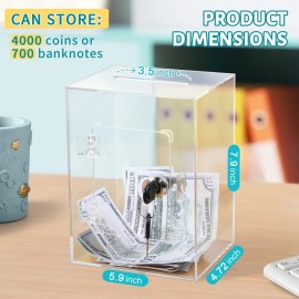 Kozsort Clear Piggy Bank for Adults Kids, Large Acrylic Money Saving Box with Key, Openable Savings Jar for Cash