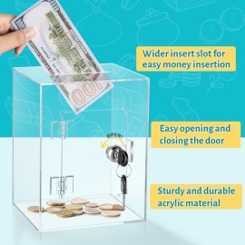 Kozsort Clear Piggy Bank for Adults Kids, Large Acrylic Money Saving Box with Key, Openable Savings Jar for Cash