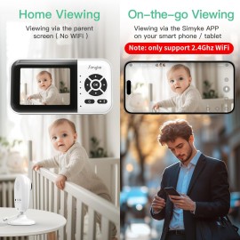 Simyke Smart Video Baby Monitor with Camera and Audio,Dual Mode,WiFi On/Off Switch,2.8inch Display,App,1080p Camera,1500ft Long Range,Night Vision,Feeding Clock,Temperature Detection,2-Way Talk