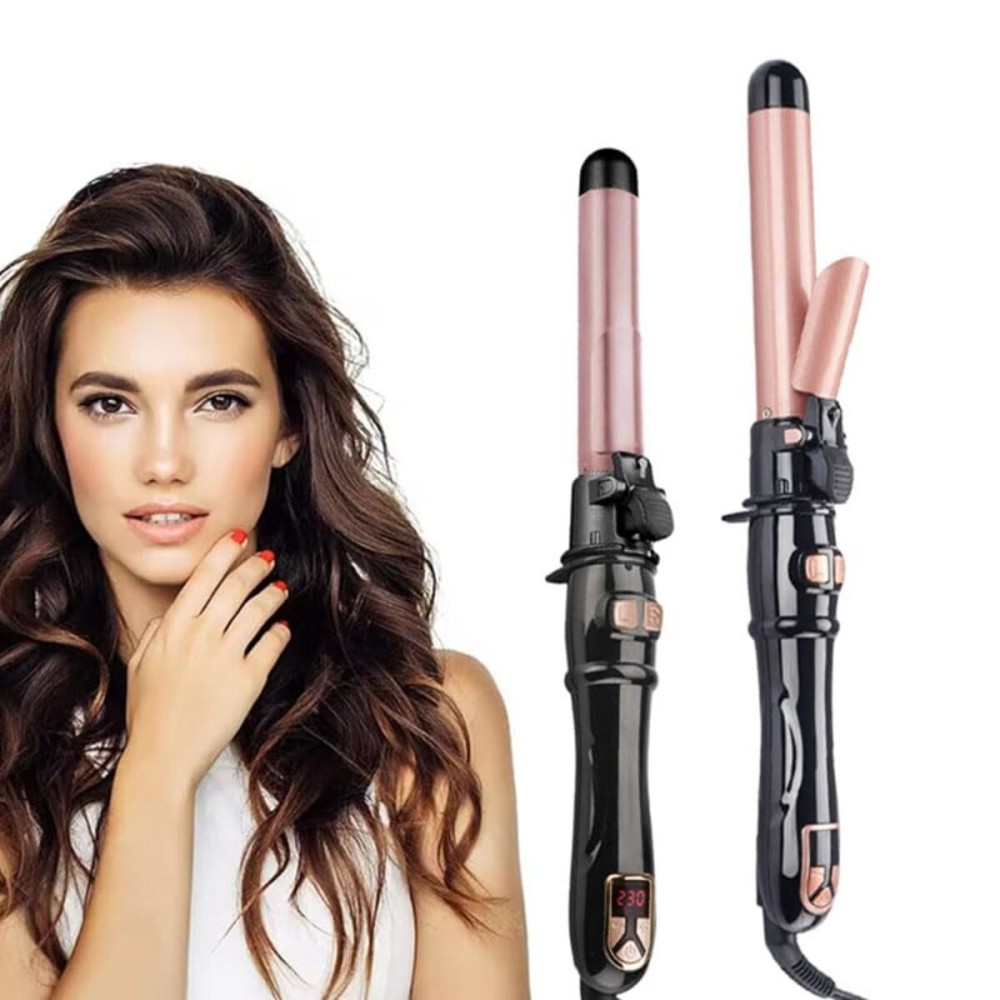 SKERTS Rotary Curler, 1 inch, User-Friendly Curler for Smoothing Curl Control, Dual Voltage, Automatic Shutdown, Automatic Rotating Curling Iron, Rose Gold