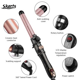 SKERTS Rotary Curler, 1 inch, User-Friendly Curler for Smoothing Curl Control, Dual Voltage, Automatic Shutdown, Automatic Rotating Curling Iron, Rose Gold