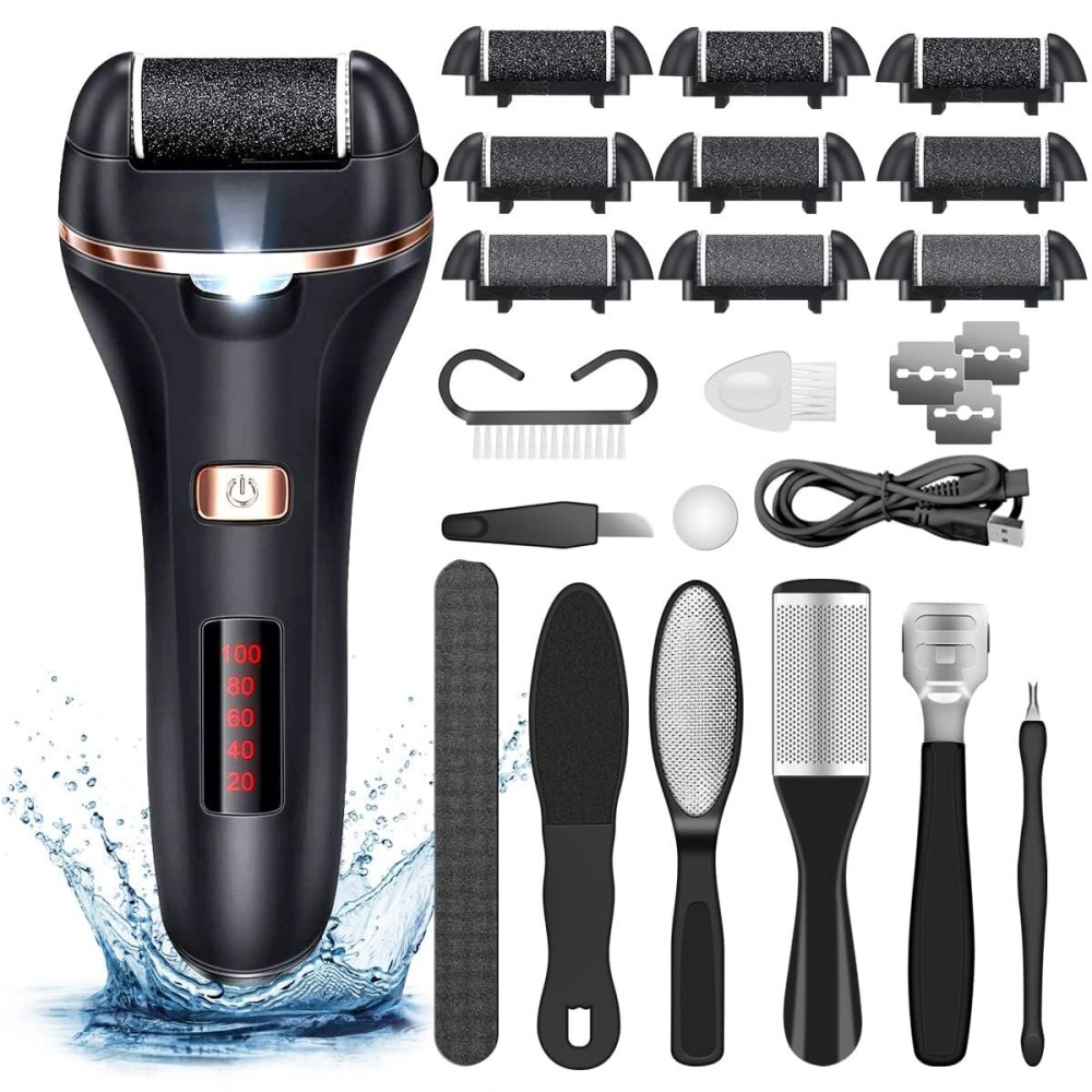Electric Callus Remover for Feet,Rechargeable Foot File Hard Skin Remover,Waterproof 14 in1 Professional Pedicure Kit for Cracked Heels &Dead Skin,with 9 Roller Heads 2 Speed, Battery Display Electric Callus Remover for Feet,Rechargeable Foot File Hard Skin Remover,Waterproof 14 in1 Professional Pedicure Kit for Cracked Heels &Dead Skin,with 9 Roller Heads 2 Speed, Battery Display