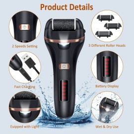 Electric Callus Remover for Feet,Rechargeable Foot File Hard Skin Remover,Waterproof 14 in1 Professional Pedicure Kit for Cracked Heels &Dead Skin,with 9 Roller Heads 2 Speed, Battery Display Electric Callus Remover for Feet,Rechargeable Foot File Hard Skin Remover,Waterproof 14 in1 Professional Pedicure Kit for Cracked Heels &Dead Skin,with 9 Roller Heads 2 Speed, Battery Display