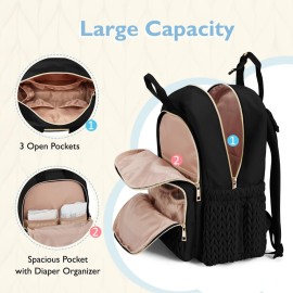mommore Diaper Bag Backpack Large Baby Bag for Boys Girls Quilted Travel Diaper Backpack with Changing Pad, Stroller Straps