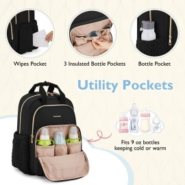 mommore Diaper Bag Backpack Large Baby Bag for Boys Girls Quilted Travel Diaper Backpack with Changing Pad, Stroller Straps