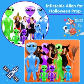 9 Pcs 67 inch 35 Inch 18 Inch Jumbo Inflate Alien Giant Blow Up Green Blue Purple Alien Toy for Halloween Alien Theme Party Suppies, 3 Size (Color set 2)